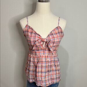 Loft Multi Color Checked Baby Doll Top Size XS